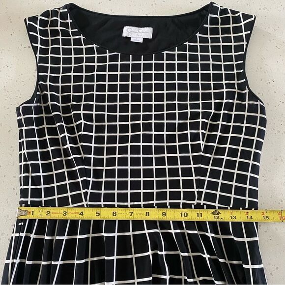 Jessica Simpson Medium 6 Black White Windowpane Fit & Flare Dress Spring Summer - Picture 7 of 7